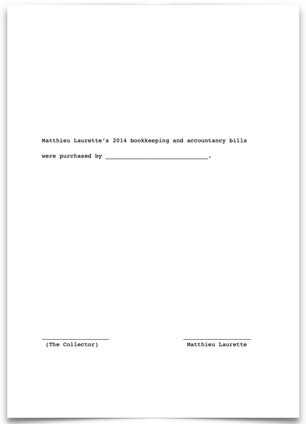 «Matthieu Laurette’s 2014 bookkeeping and accountancy bills were purchased by _____________.»