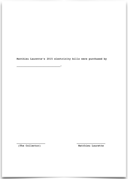 «Matthieu Laurette’s 2015 electricity bills were purchased by _____________________.»